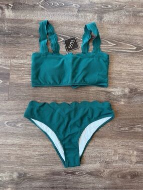Zaful Teal Scalloped padded Bikini Set